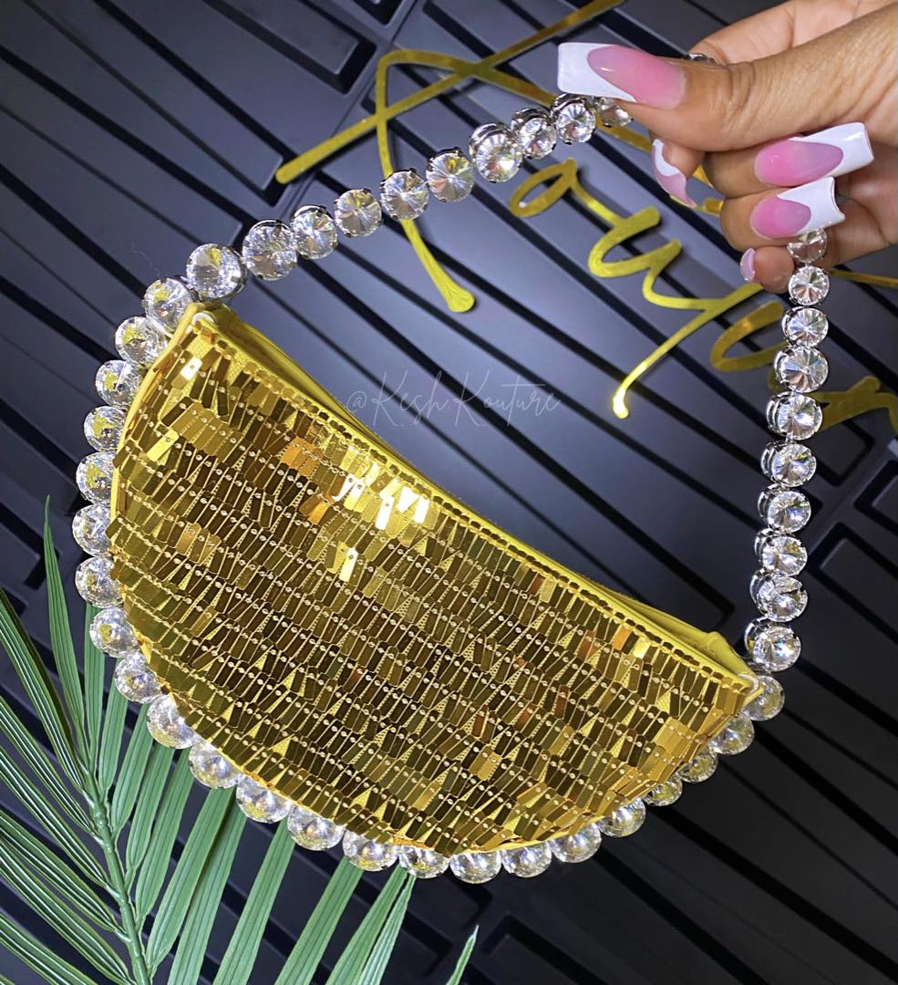 Lime Sequin Half Moon Bag