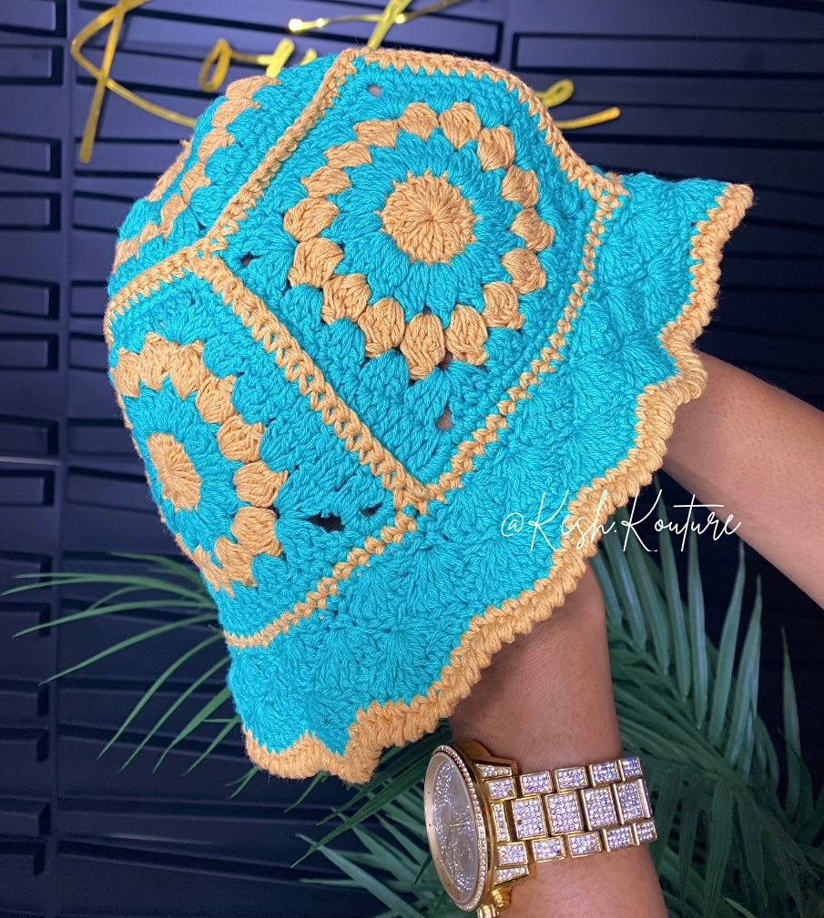 Green Tan Crochet Hat